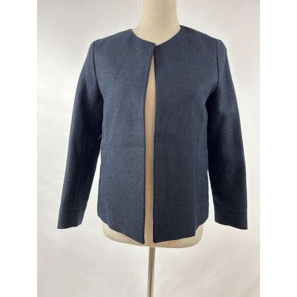 Massimo Dutti Blazer Navy Blue Tweed 4 Italian Fabric Boxy Open Front - Picture 10 of 10